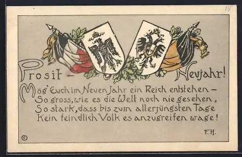 AK Patriotisches Gedicht, Wappen und Flaggen des Zweibundes