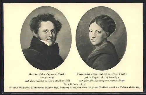 AK Goethe`s Sohn August und dessen Frau Ottilie