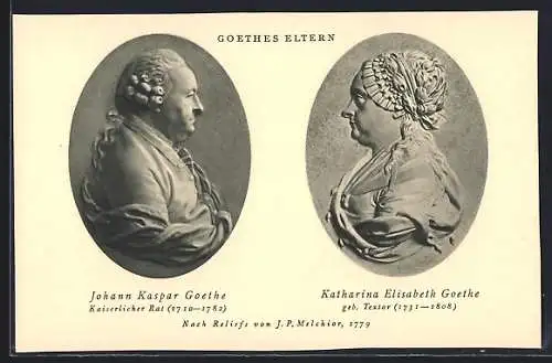 AK Reliefs von Goethe`s Eltern Johann Kaspar und Katharina Elisabeth