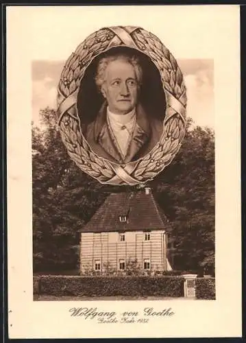 AK Johann Wolfgang von Goethe im Portrait, sein Gartenhaus