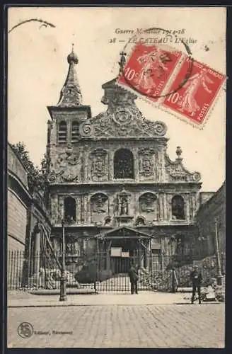 AK Le Cateau, L`église avec facade ornée et flèche élégante