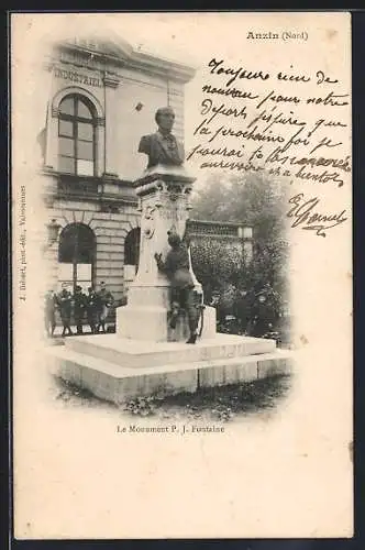 AK Anzin, Le Monument P. J. Fontaine devant le bâtiment industriel