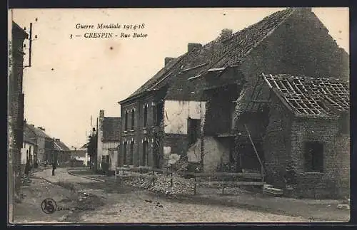 AK Crespin, Rue Butor pendant la Guerre Mondiale 1914-18