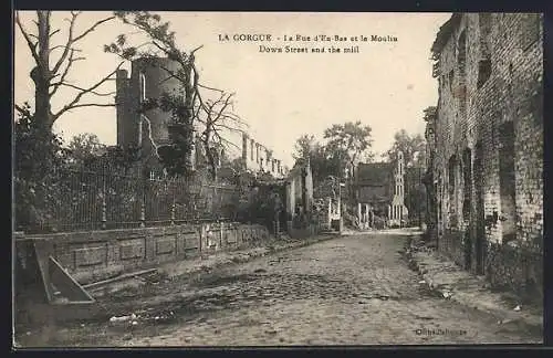 AK La Gorgue, La Rue d`En-Bas et le Moulin