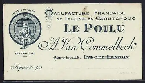 AK Lys-lez-Lannoy, Carte de visite de la manufacture Le Poilu, 1926, Rue d`Isly 14