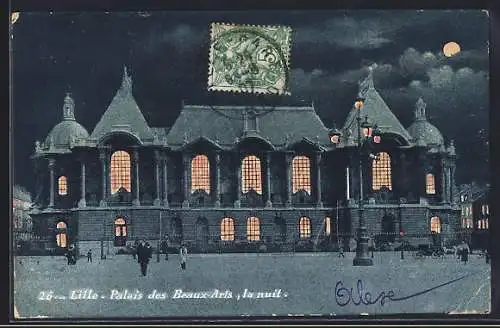 AK Lille, Palais des Beaux-Arts la nuit