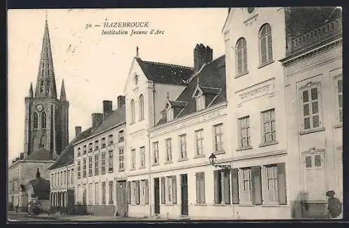 AK Hazebrouck, Institution Jeanne d`Arc et église adjacente