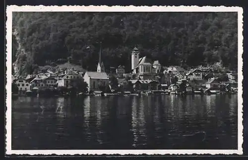 AK Hallstatt, Ortsansicht vom See aus