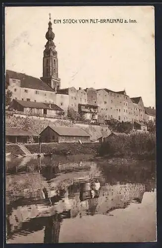 AK Braunau, Ortspartie mit Kirche