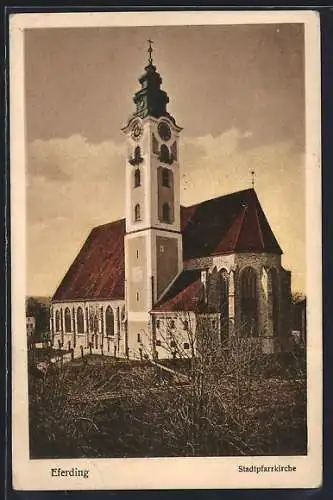 AK Eferding, Stadtpfarrkirche im Abendlicht