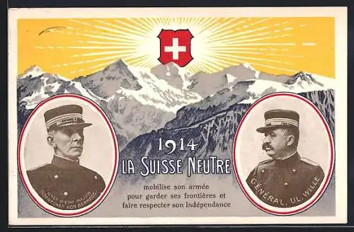 AK Chef d`Etat Major Th. Sprecher von Bernegg et Général Ul. Wille, la Suisse Neutre