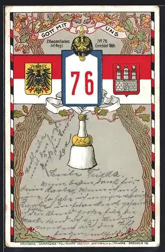 Lithographie Hamburg-Rotherbaum, 2. Hanseatisches Inf.-Regiment No. 76, Stadtwappen