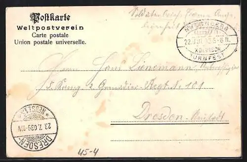 AK Nürnberg, X. Deutsches Turnfest 1903, Ortsansicht, Turnvater Jahn, Turner unter dem Reichsadler