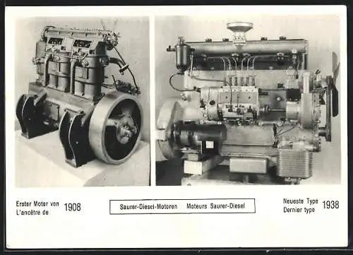 AK Saurer Diesel-Motoren von 1908 und 1938, Reklame