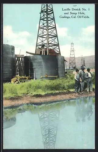 AK Coalinga, CA, Lucile Derrick No. 1 and Sump Hole, Oil Fields