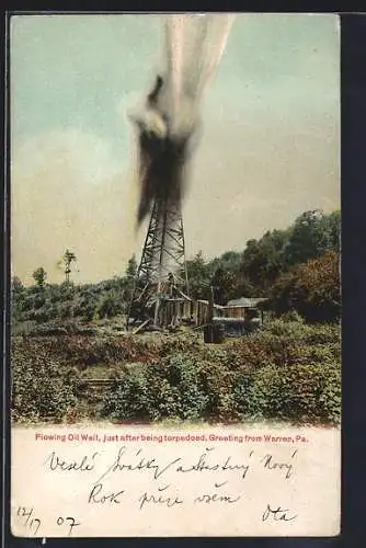 AK Warren, PA, Flowing Oil Well just after being torpedoed