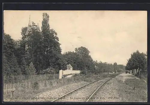 AK Saint-Germain, La ligne du chemin de fer et l`église parmi les arbres