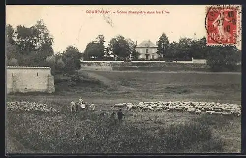 AK Courpalay, Scène champêtre dans les Prés