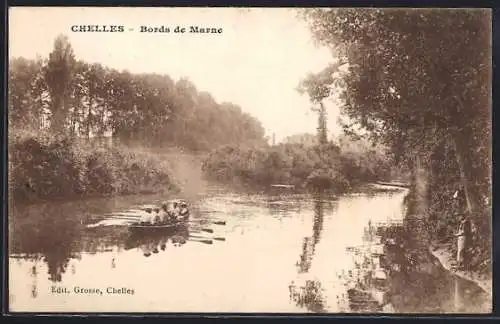 AK Chelles, Bords de Marne avec rameurs sur la rivière