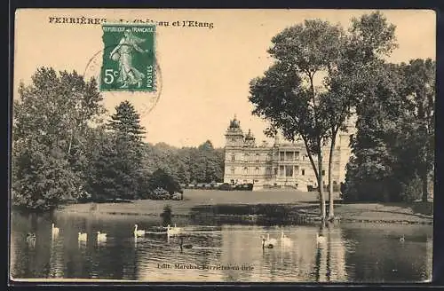 AK Ferrières, Le Château et l`Étang avec cygnes