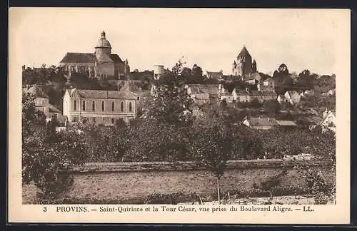 AK Provins, Saint-Quiriace et la Tour César, vue prise du Boulevard Aligre