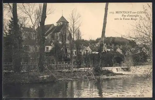 AK Montigny-sur-Loing, Vue d`ensemble vers la Vanne Rouge