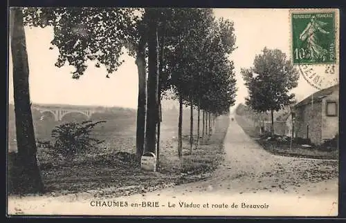 AK Chaumes-en-Brie, Le Viaduc et route de Beauvoir