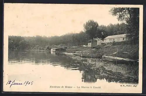 AK Condé, La Marne à Condé avec bateaux au bord de l`eau