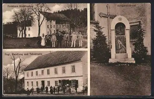 AK St. Marien bei Neuhofen an der Krems, Forstners Kunstmühle, Rogl Handlung und Tabaktrafik, Kriegerdenkmal