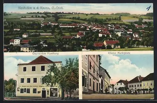 AK Neuhofen a. Krems, Handlung Oppeneder, Oberer Marktplatz, Gesamtansicht