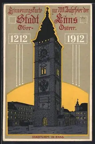 Künstler-AK Enns, 700 Jahrfeier der Stadt 1912, Stadtturm