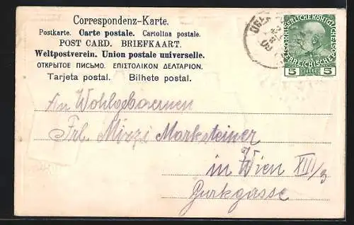 Präge-AK Ober Markersdorf, Kirche und Rathaus, Rahmen mit Briefmarken