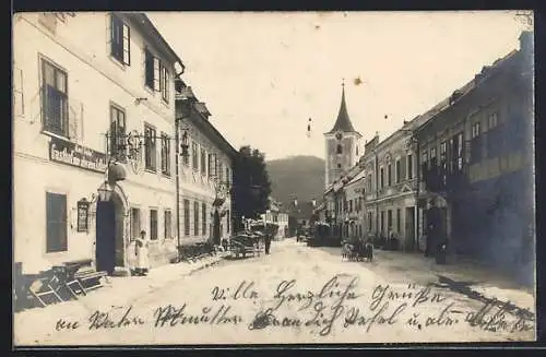 AK Türnitz, Strassenpartie mit Kirchturm