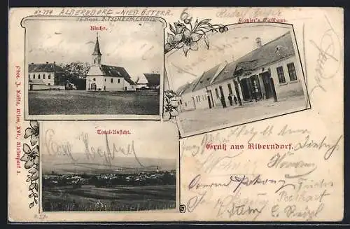 AK Alberndorf, Kirche, Frotzler`s Gasthaus und Totalansicht