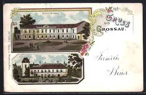 Lithographie Grossau, Motive vom Schloss