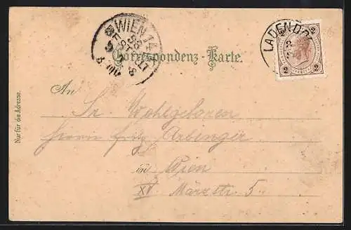 Lithographie Gaunersdorf, Ortsansicht, Marktplatz, Kirchenplatz