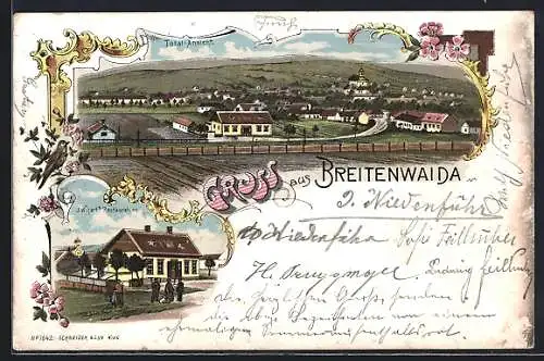 Lithographie Breitenwaida, J. Wihart`s Restaurant, Totalansicht