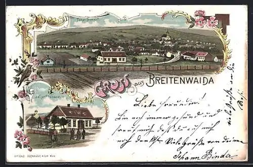 Lithographie Breitenwaida, J. Wihart`s Restaurant, Totalansicht