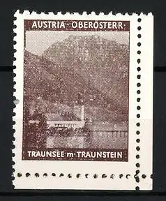 Reklamemarke Austria Oberösterr., Traunsee m. Traunstein, Gebirgslandschaft