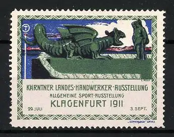 Reklamemarke Klagenfurt, Kärntner Landes-Handwerker-Ausstellung 1911, Lindwurm-Skulptur