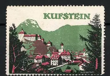 Künstler-Reklamemarke Max Märtens, Kufstein, Landschaft mit Burg