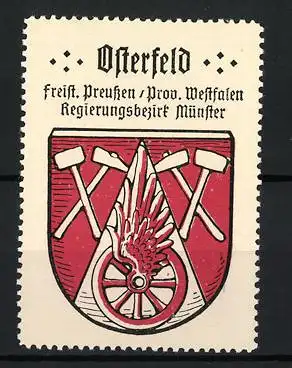 Reklamemarke Osterfeld, Freistaat Preussen /Prov. Westfalen, Flammenrad und Hämmer