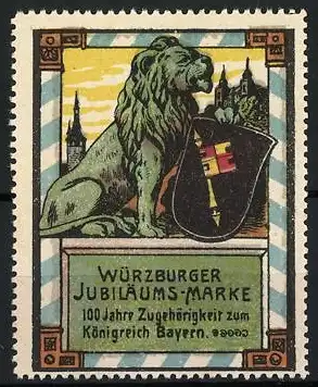 Reklamemarke Würzburg, Würzburger Jubiläums-Marke, Löwe mit Wappen