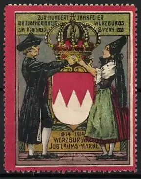 Reklamemarke Würzburg, Hundertjahrfeier 1814-1914, Wappen mit Krone