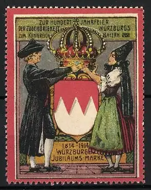 Reklamemarke Würzburg, Jubiläumsmarke 1814-1914, Krone und Wappen