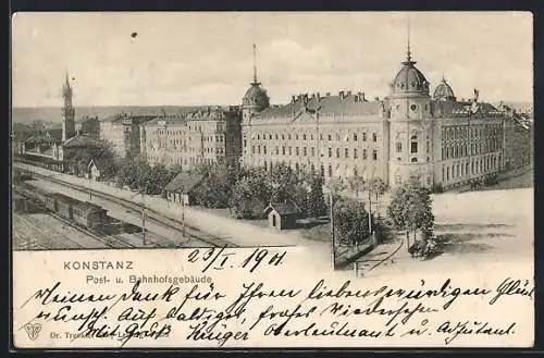 AK Konstanz, Post- und Bahnhofsgebäude