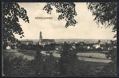 AK Nördlingen, Teilansicht mit Kirche