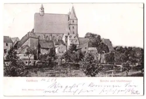 Relief-AK Geithain, Kirche und Stadtmauer