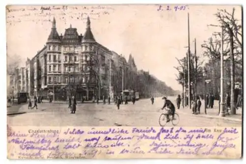 Relief-AK Berlin-Charlottenburg, Strassenpartie am Knie mit Strassenbahn