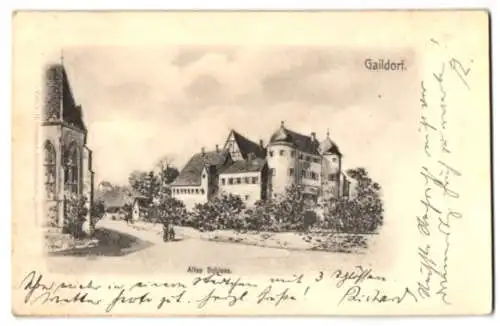 Relief-AK Gaildorf, Altes Schloss mit Passanten